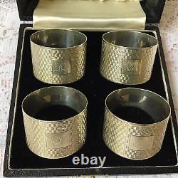 1938 Emile Viner Solid Sheffield Solid Silver Boxed Set Of Four Napkin Rings