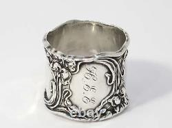 1.75 in Sterling Silver Antique American Art Nouveau Floral Napkin Ring