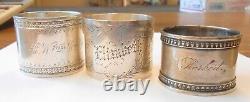 3 Antique 1800s Sterling Silver Napkin Rings Floral Ornate Heavy 168.1 Grams