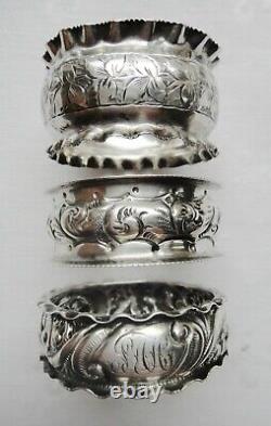 3 Antique Sterling Silver Chester Birmingham England Repousse Napkin Rings