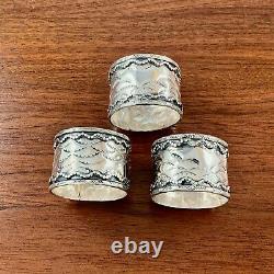 (3) Native American Sterling Silver Handwrought Napkin Rings Applied Work