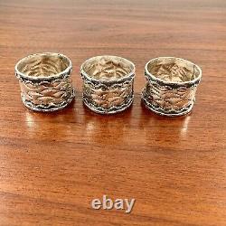 (3) Native American Sterling Silver Handwrought Napkin Rings Applied Work
