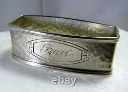 3 Pc Child's Sterling Silver Hammered Cup, Spoon & Napkin Ring Set Engraved Paul