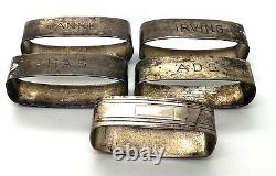 4 Antique Manchester Sterling Silver Napkin Rings & 1 Bonus Sterling Napkin Ring