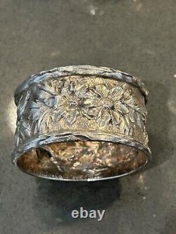 4 STERLING SILVER NAPKIN RINGS, incl Repousse Kirk & Son, Floral Art Deco, 104g