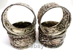 4 Stieff Rose Repousse Sterling Silver Napkin Rings