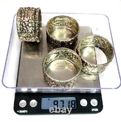 4 Stieff Rose Repousse Sterling Silver Napkin Rings