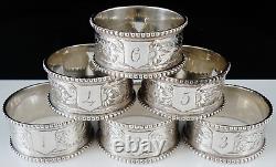 6 Cased Antique Sterling Silver Napkin Rings, Hilliard & Thomason 1891