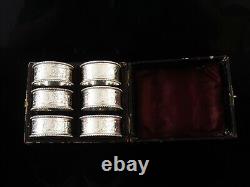 6 Cased Antique Sterling Silver Napkin Rings, Hilliard & Thomason 1891