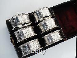 6 Cased Antique Sterling Silver Napkin Rings, Hilliard & Thomason 1891