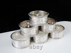 6 Cased Antique Sterling Silver Napkin Rings, Hilliard & Thomason 1891