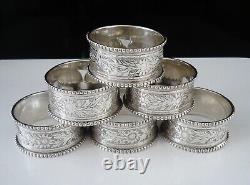 6 Cased Antique Sterling Silver Napkin Rings, Hilliard & Thomason 1891