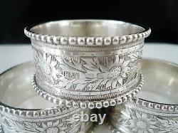 6 Cased Antique Sterling Silver Napkin Rings, Hilliard & Thomason 1891