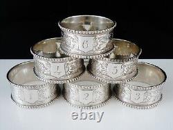 6 Cased Antique Sterling Silver Napkin Rings, Hilliard & Thomason 1891