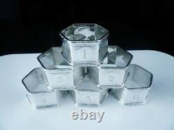 6 Six Sided Sterling Silver Napkin Rings, Numbered 1 to 6, Birmingham 1936