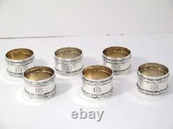 6 pc 2 1/8 European Silver Antique Continental Foliate Pattern Napkin Ring Set