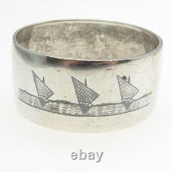 925 Sterling Silver Antique Victorian Sailboat Letter H Napkin Ring Holder