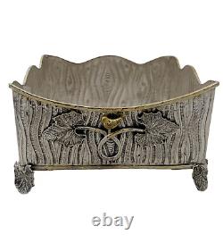 925 Sterling Silver & Gilded Handmade Bird Leaf Ornate Applique Napkin Holder