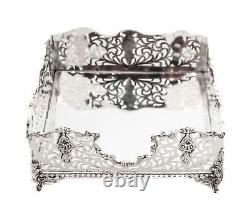 925 Sterling Silver Handcrafted Glossy Swirl Pierced Flat Square Napkin Holder