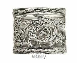 925 Sterling Silver Handcrafted Ornate Leaf Pierced Set Of Six Napkin Rings