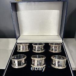 925 Sterling Silver Set of 6 Napkin Rings with Box @