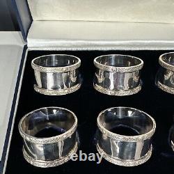 925 Sterling Silver Set of 6 Napkin Rings with Box @