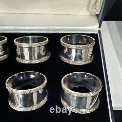 925 Sterling Silver Set of 6 Napkin Rings with Box @