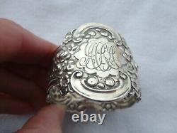 ANTIQUE VICTORIAN 1895 ROSES FLORAL REPOUSSE STERLING NAPKIN RING 34.5 grams