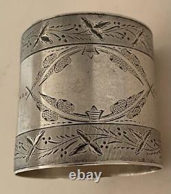American Aesthetic Movement Sterling Figural Applied Birds Nest Napkin Ring 1865