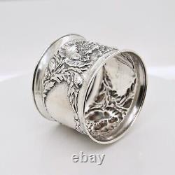 Antique Art Nouveau Sterling Silver Napkin Ring with Poppy Flowers