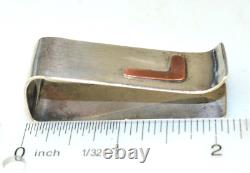 Antique Arts And Crafts Sterling Silver Napkin Clip With Copper L Initial