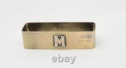 Antique Arts Crafts Hand Hammered Gilt Sterling Silver Napkin Ring M initial