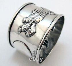 Antique Chinese Export Solid Sterling Silver Napkin Ring Dragon Chasing Pearl WK