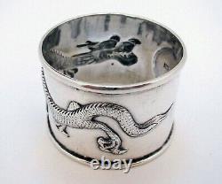 Antique Chinese Export Solid Sterling Silver Napkin Ring Dragon Chasing Pearl WK
