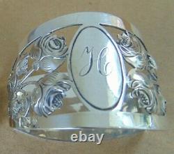 Antique English Cutout Roses Sterling Silver Napkin Ring(s) H intial engraving