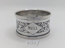 Antique English Sterling Silver Napkin Ring Nell name engraving, dated 1934