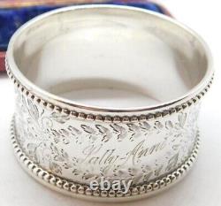 Antique English Sterling Silver Napkin Ring Sally-Anne name engraving, d. 1874