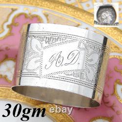 Antique French. 800 Silver Napkin Ring, Guilloche Style Decoration, A. D. Mono