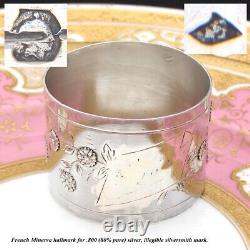 Antique French. 800 (nearly sterling) Silver 1 7/8 Napkin Ring, Raised Floral