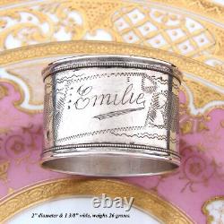 Antique French 800 (nearly sterling) Silver 2 Napkin Ring, Emilie Inscription
