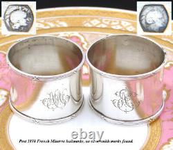 Antique French 800 (nearly sterling) Silver 2 Napkin Ring PAIR, Ribbon Borders