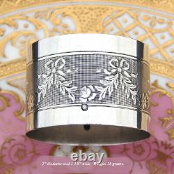 Antique French 800 (nearly sterling) Silver Napkin Ring Bow, Ribbon & Garland