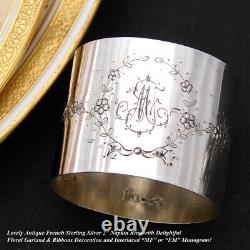 Antique French. 800 (nearly sterling) Silver Napkin Ring, Floral Foliate Garland