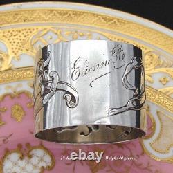 Antique French Art Nouveau Sterling Silver Napkin Ring Sinuous Floral Decoration