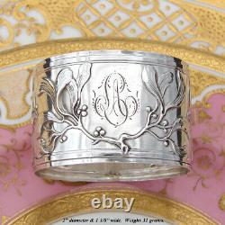 Antique French Art Nouveau Sterling Silver Napkin Ring, Sinuous Floral & Foliate