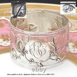 Antique French Art Nouveau Sterling Silver Napkin Ring, Sinuous Floral & Foliate