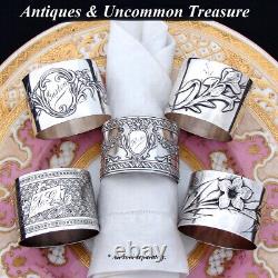 Antique French Art Nouveau Sterling Silver Napkin Ring, Sinuous Floral, Laure