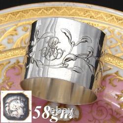 Antique French Art Nouveau Sterling Silver Napkin Ring, Sinuous Foliate Accents
