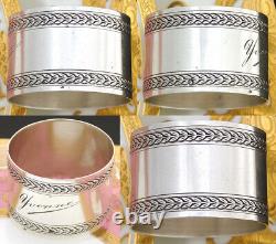 Antique French PUIFORCAT Sterling Silver 2 Napkin Ring, Yvonne Inscription