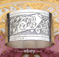Antique French PUIFORCAT Sterling Silver Napkin Ring, Guilloche Style Decoration
